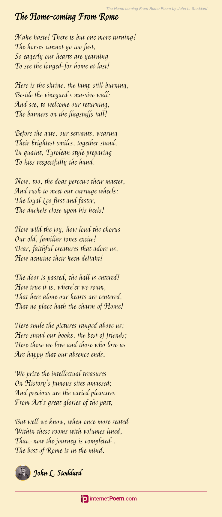 The Home Coming From Rome Poem By John L Stoddard