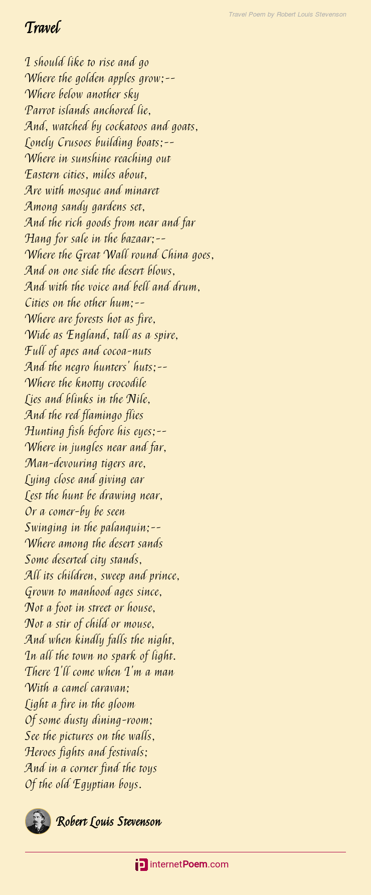 Travel Poem by Robert Louis Stevenson
