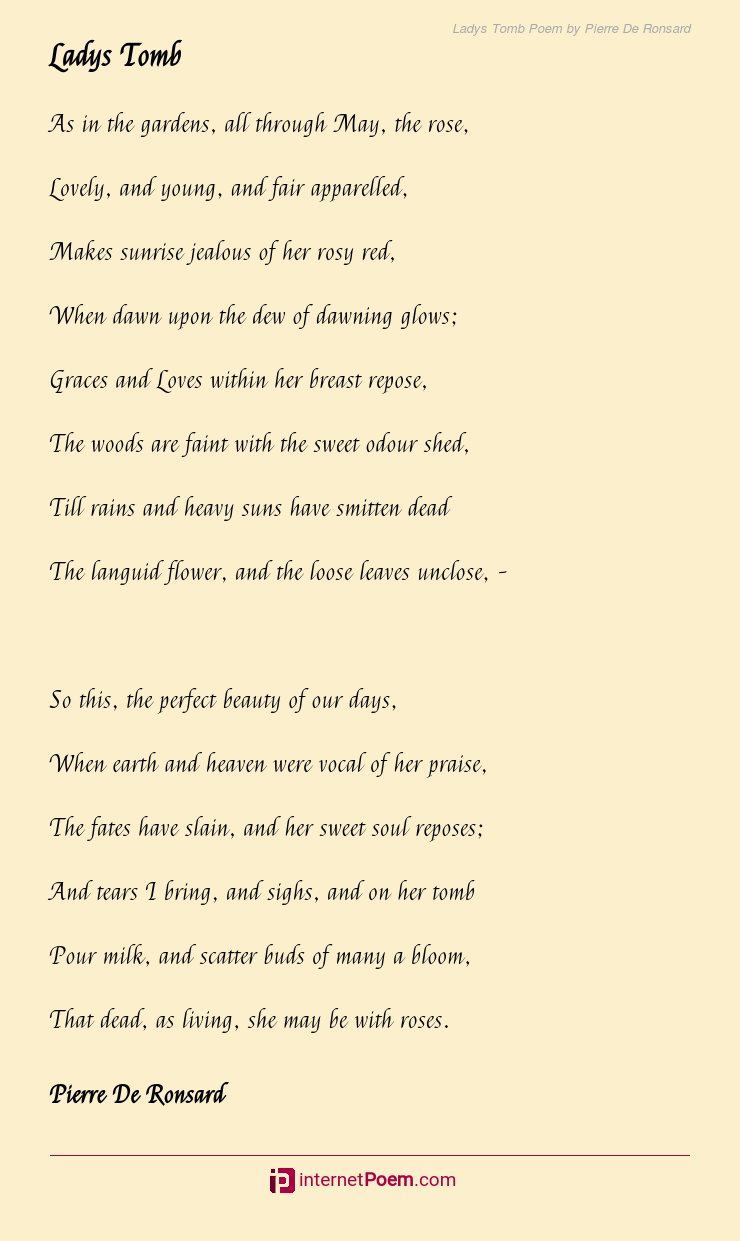 Ladys Tomb Poem by Pierre De Ronsard
