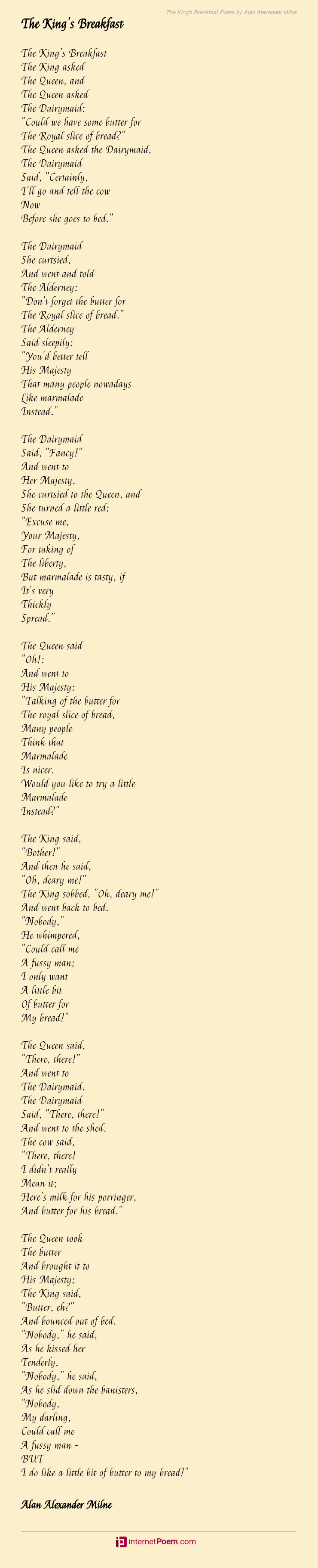 The King S Breakfast Poem By Alan Alexander Milne