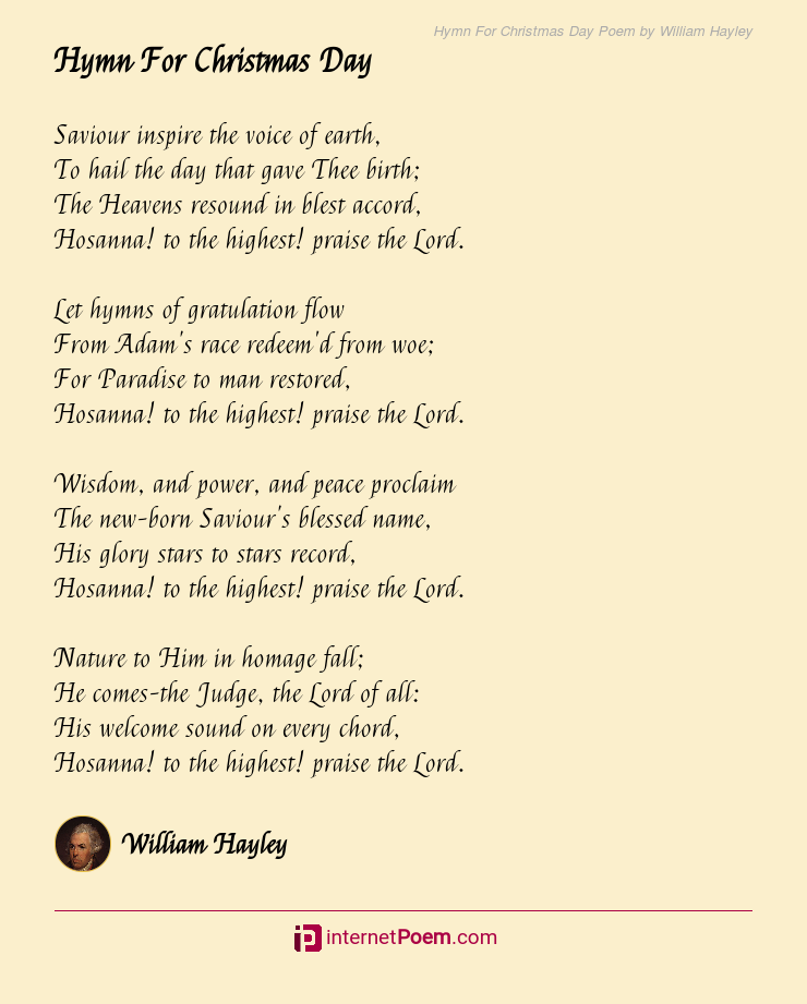 Hymn For Christmas Day Poem By William Hayley