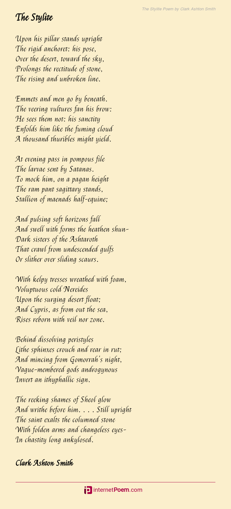 The Stylite Poem By Clark Ashton Smith