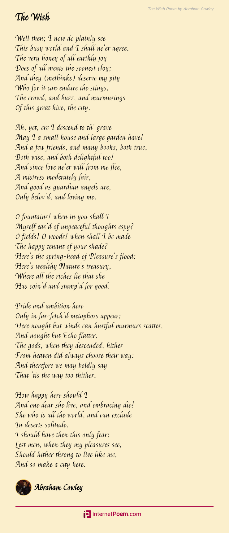 The Wish Poem By Abraham Cowley