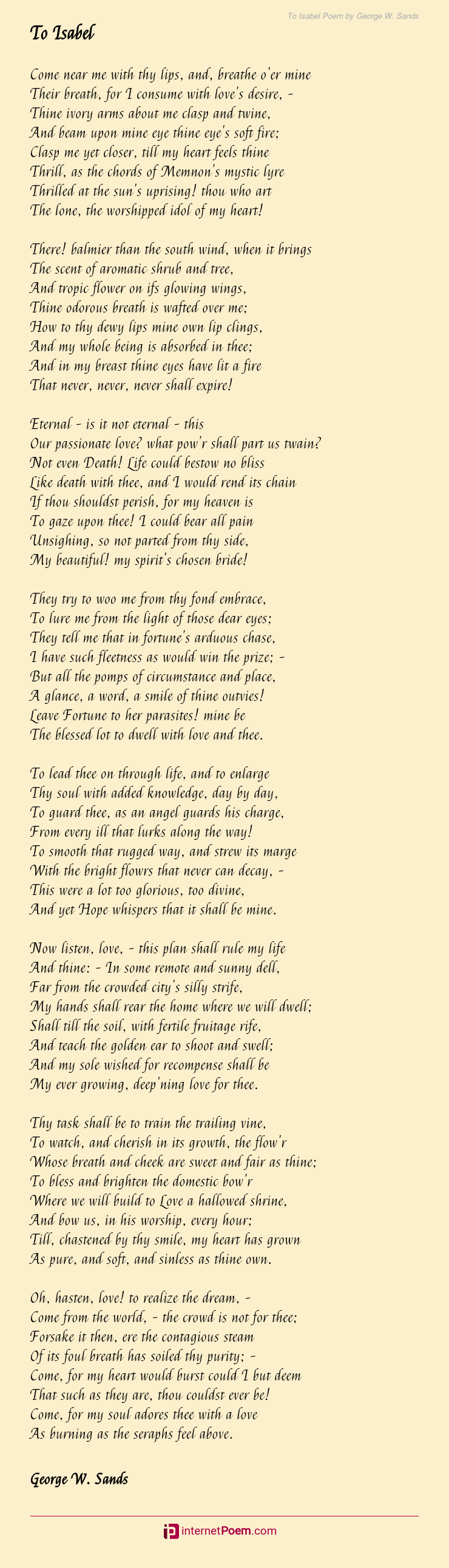 To Isabel Poem By George W Sands