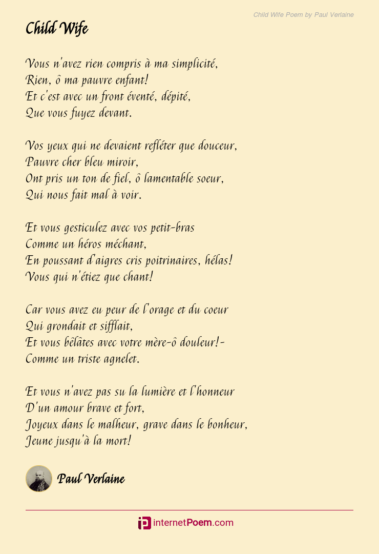 Child Wife Poem by Paul Verlaine