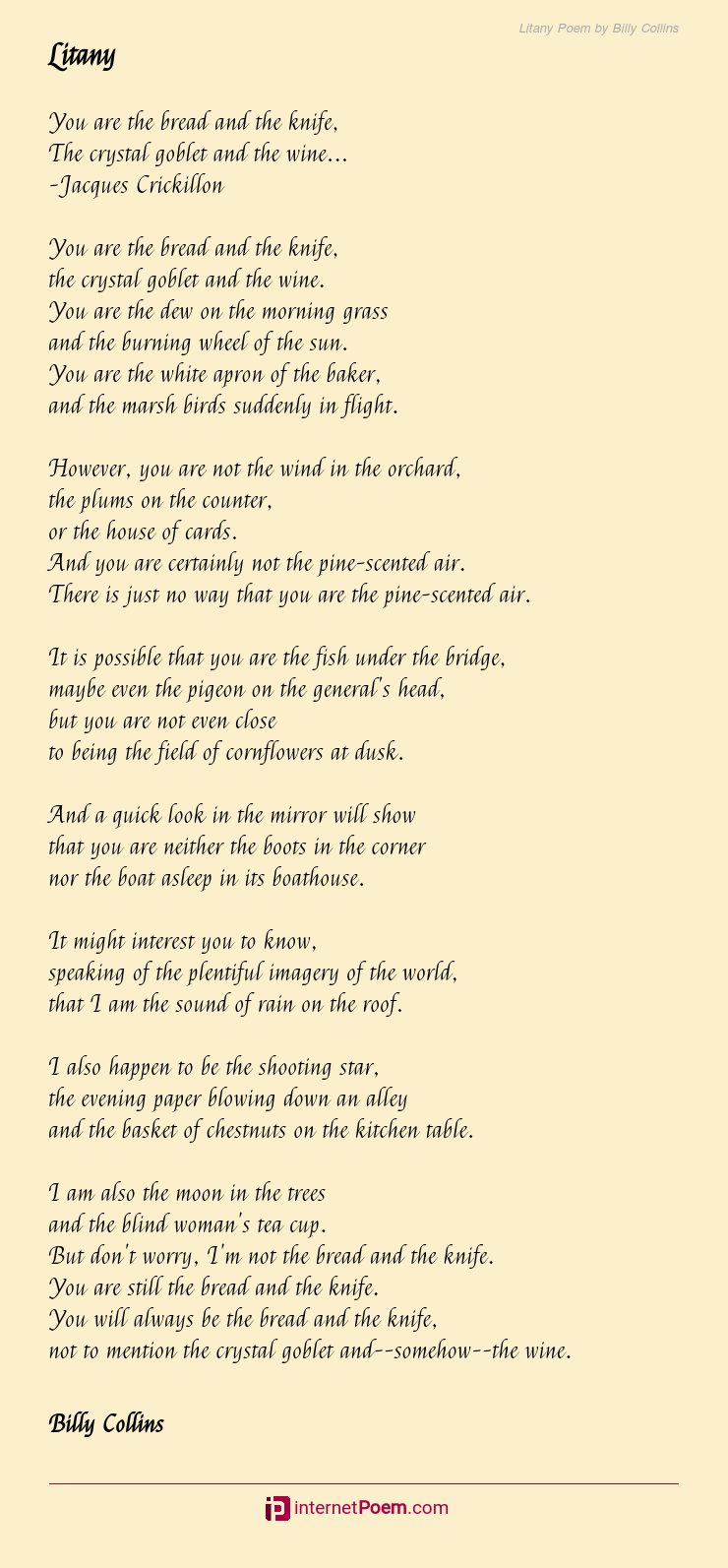 Litany Poem by Billy Collins