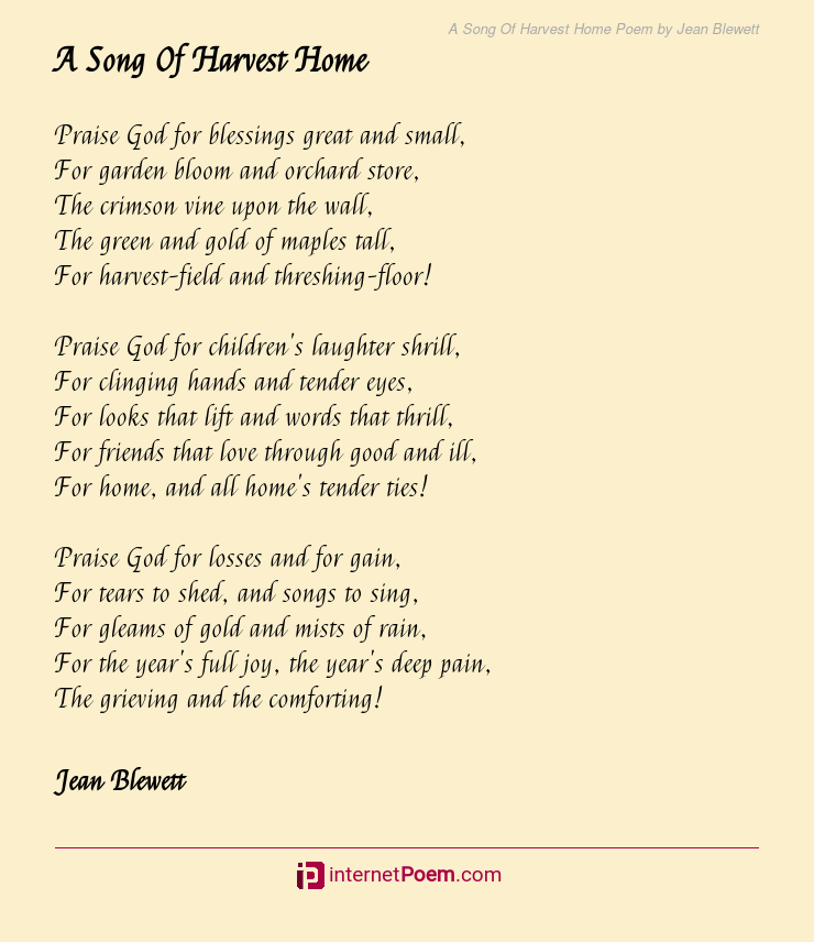 A Song Of Harvest Home Poem By Jean Blewett