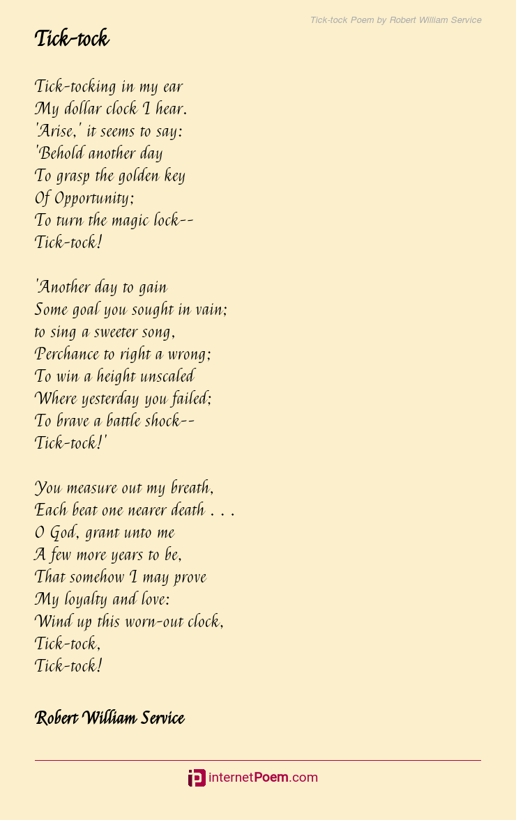 Tick Tock Poem By Robert William Service 4590