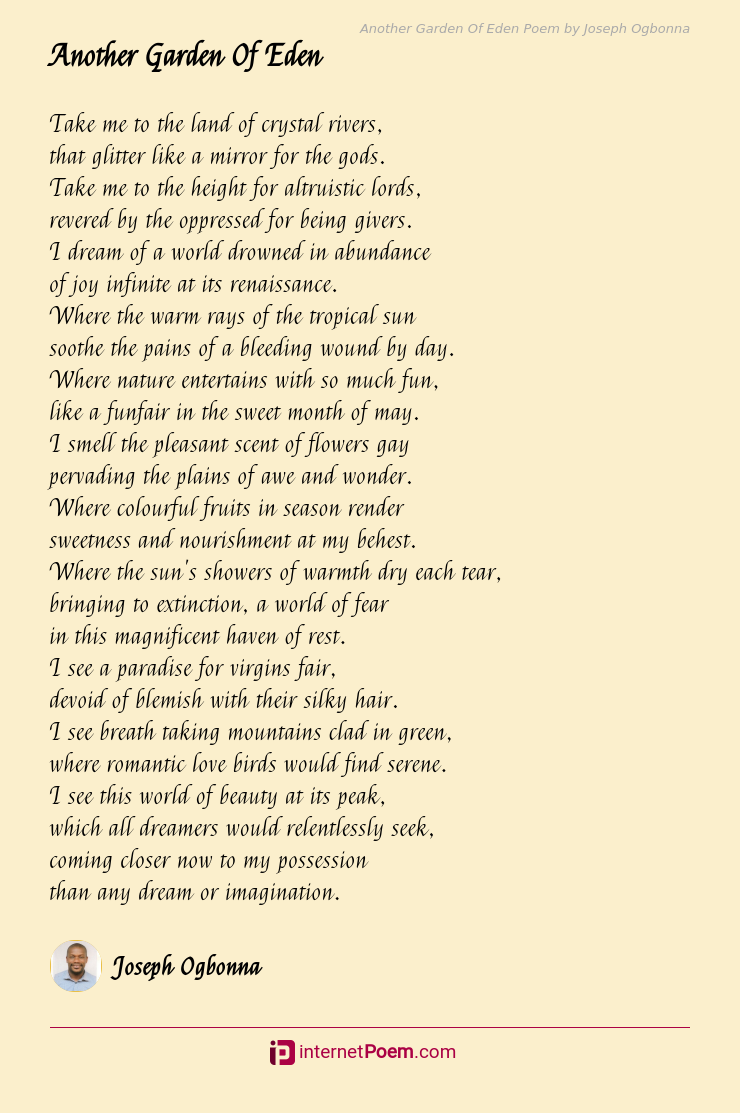 Another Garden Of Eden Poem by Joseph Ogbonna