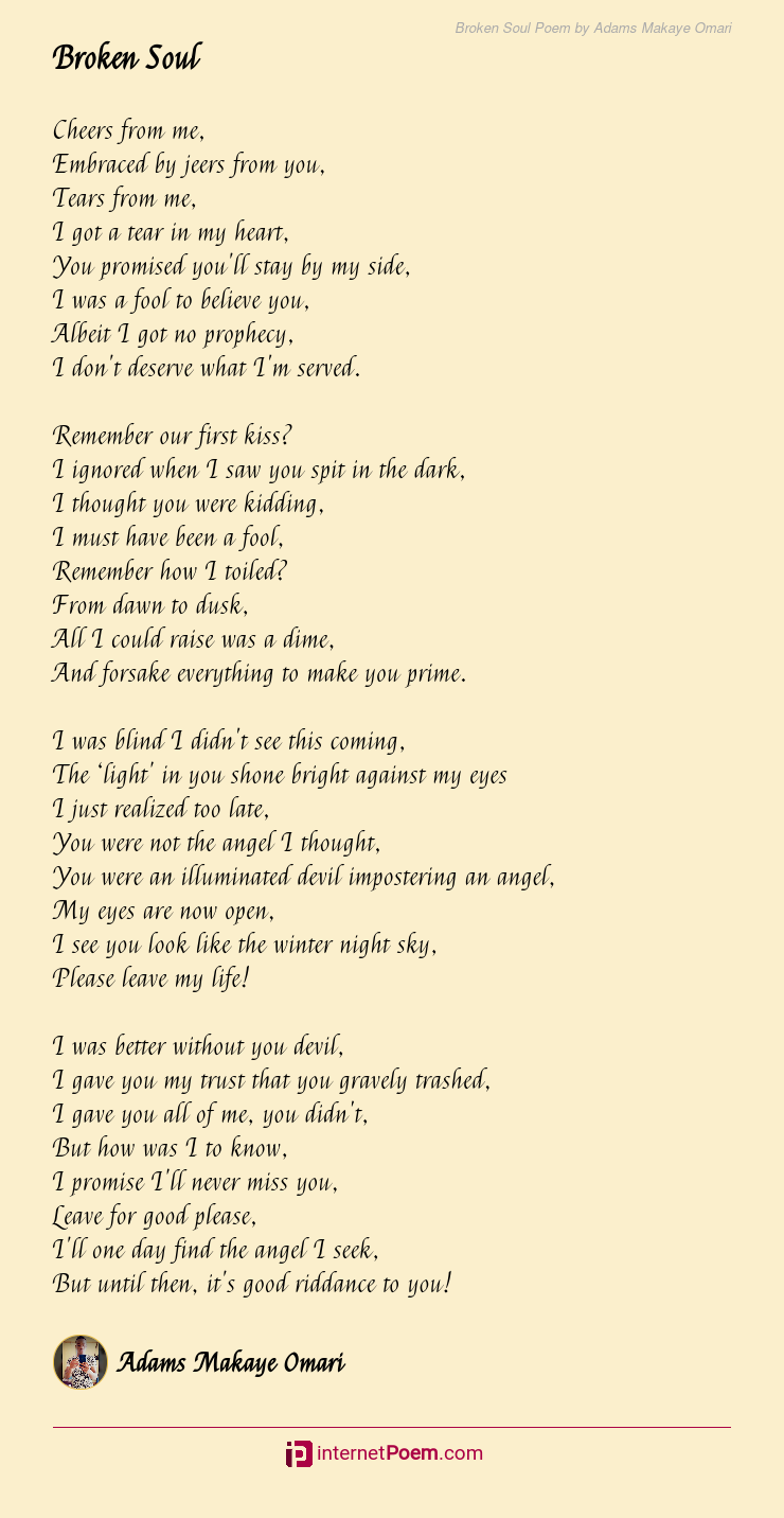 Broken Soul Poem by Adams Makaye Omari