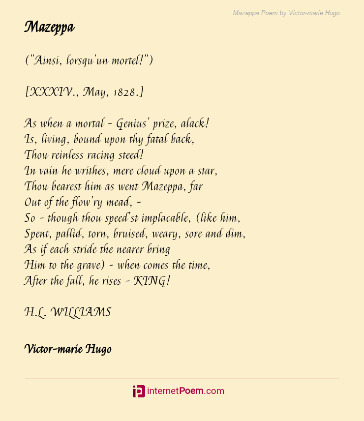Mazeppa Poem by Victor-marie Hugo