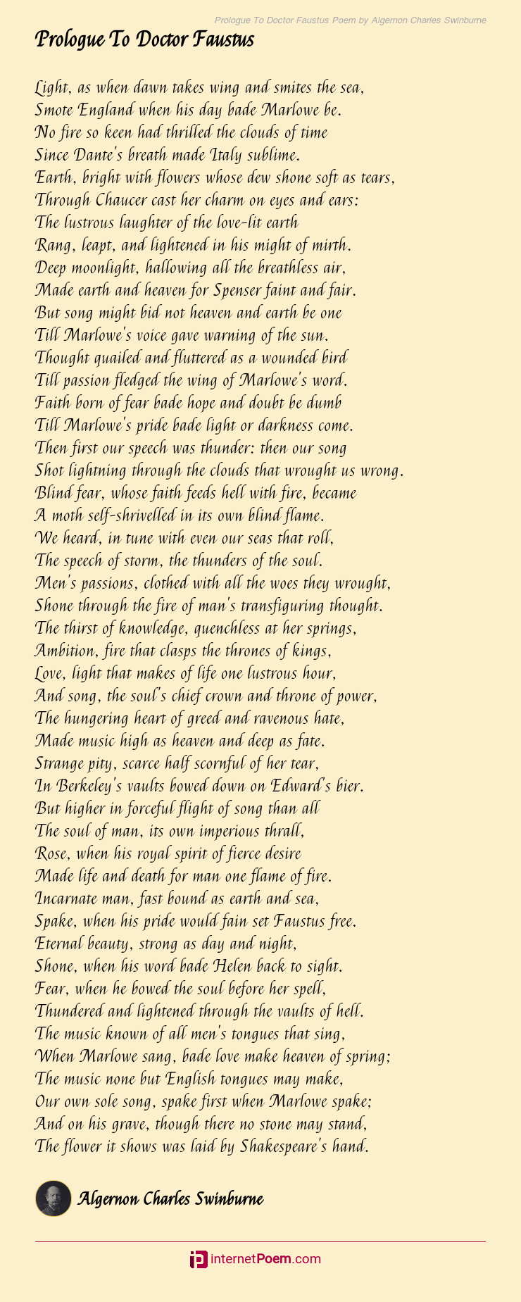 Prologue To Doctor Faustus Poem by Algernon Charles Swinburne