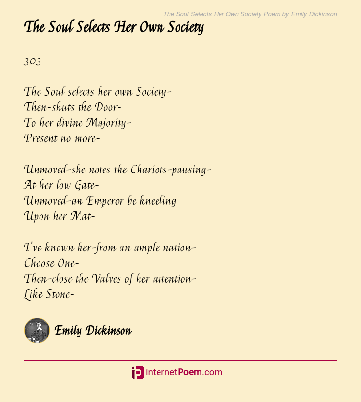 The Soul Selects Her Poem By Emily Dickinson 