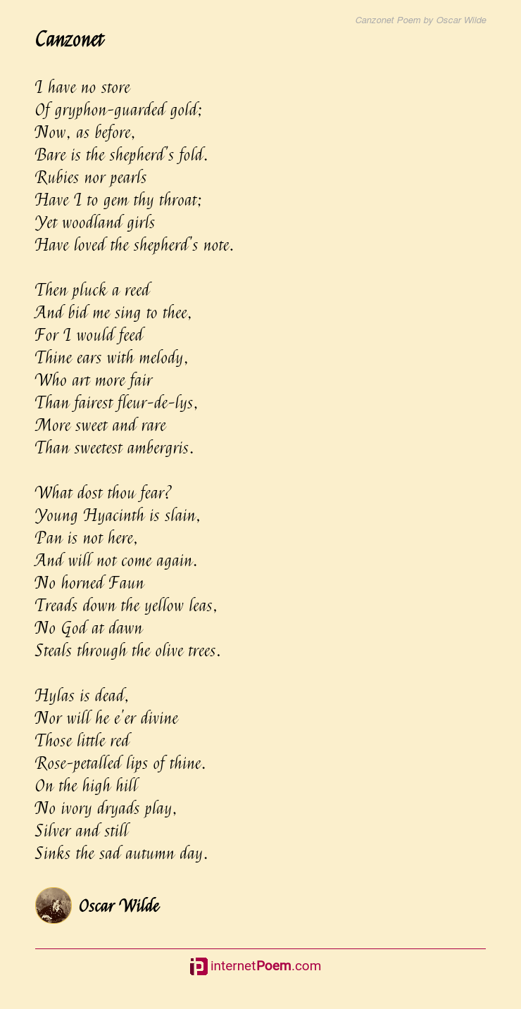 Canzonet Poem By Oscar Wilde