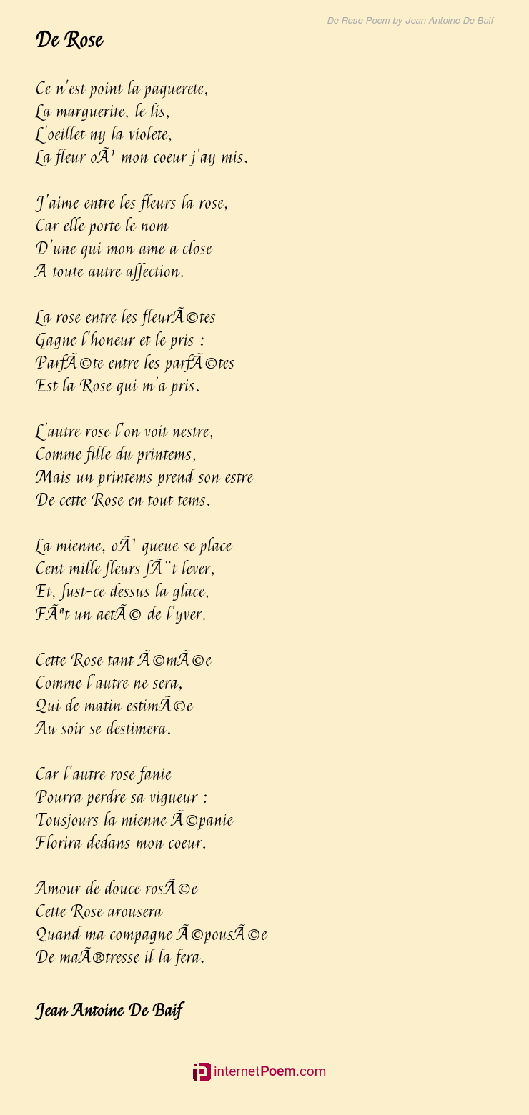 De Rose Poem by Jean Antoine De Baif