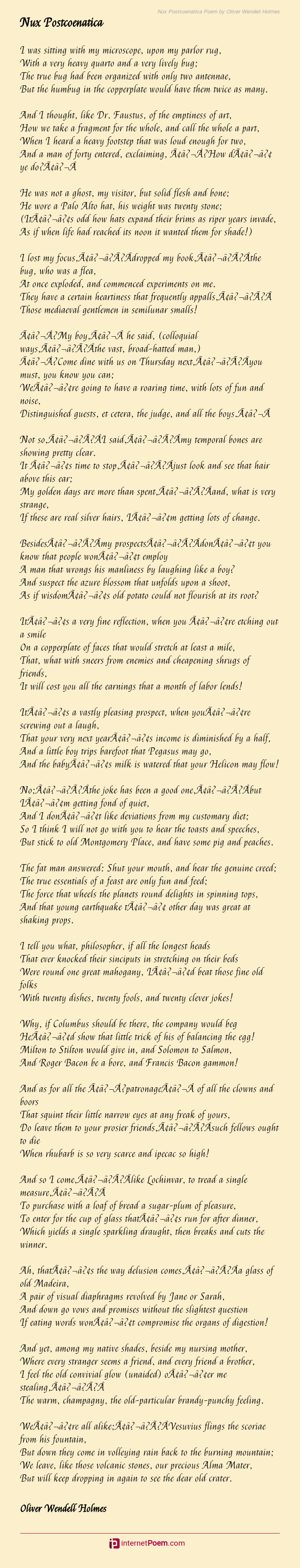 Nux Postcoenatica Poem By Oliver Wendell Holmes