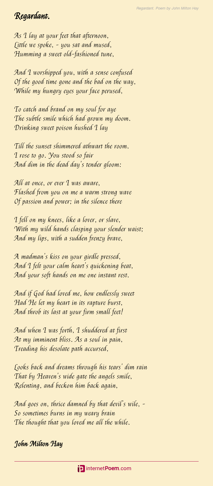 Regardant. Poem by John Milton Hay