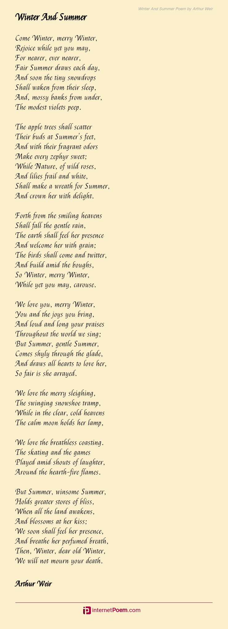 Winter And Summer Poem by Arthur Weir