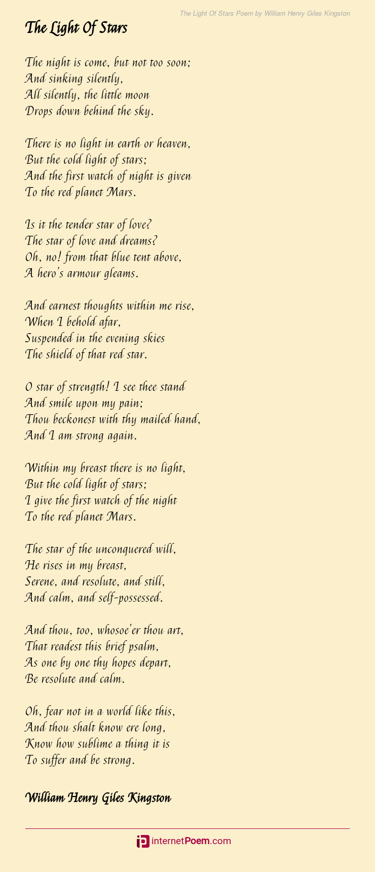 The Light Of Stars Poem by William Henry Giles Kingston