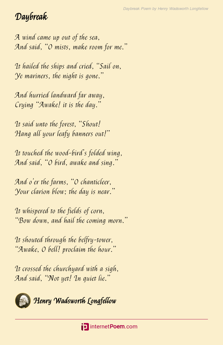 Daybreak Poem By Henry Wadsworth Longfellow
