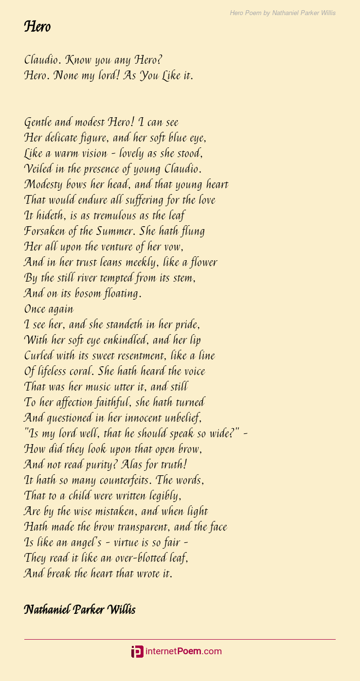 Hero Poem by Nathaniel Parker Willis