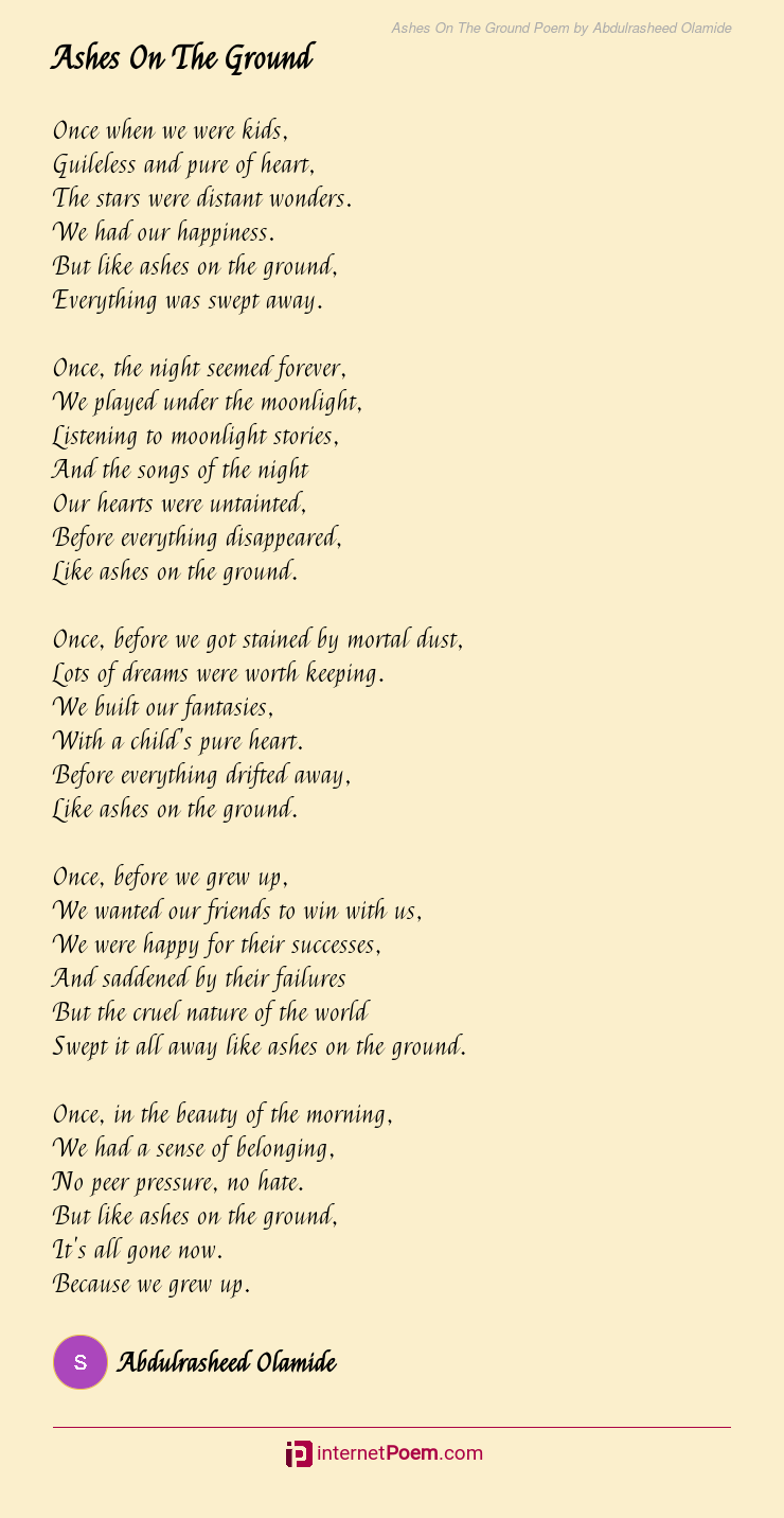 Ashes On The Ground Poem by Abdulrasheed Olamide