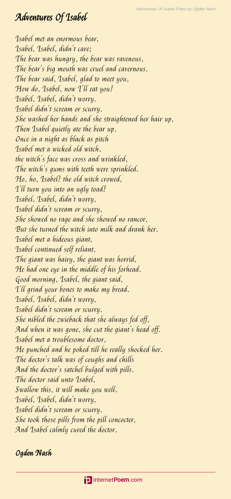 Adventures Of Isabel Poem by Ogden Nash