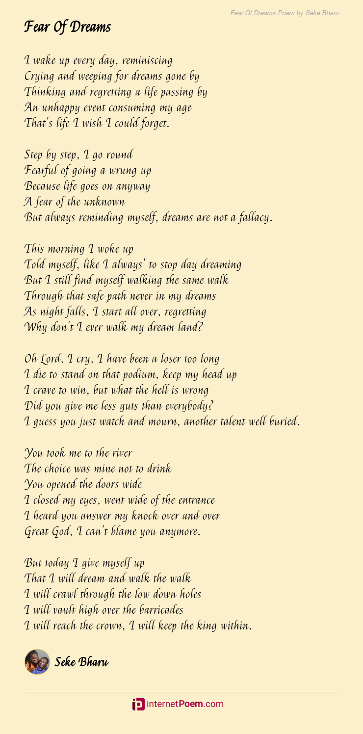 Fear Of Dreams Poem by Seke Bharu