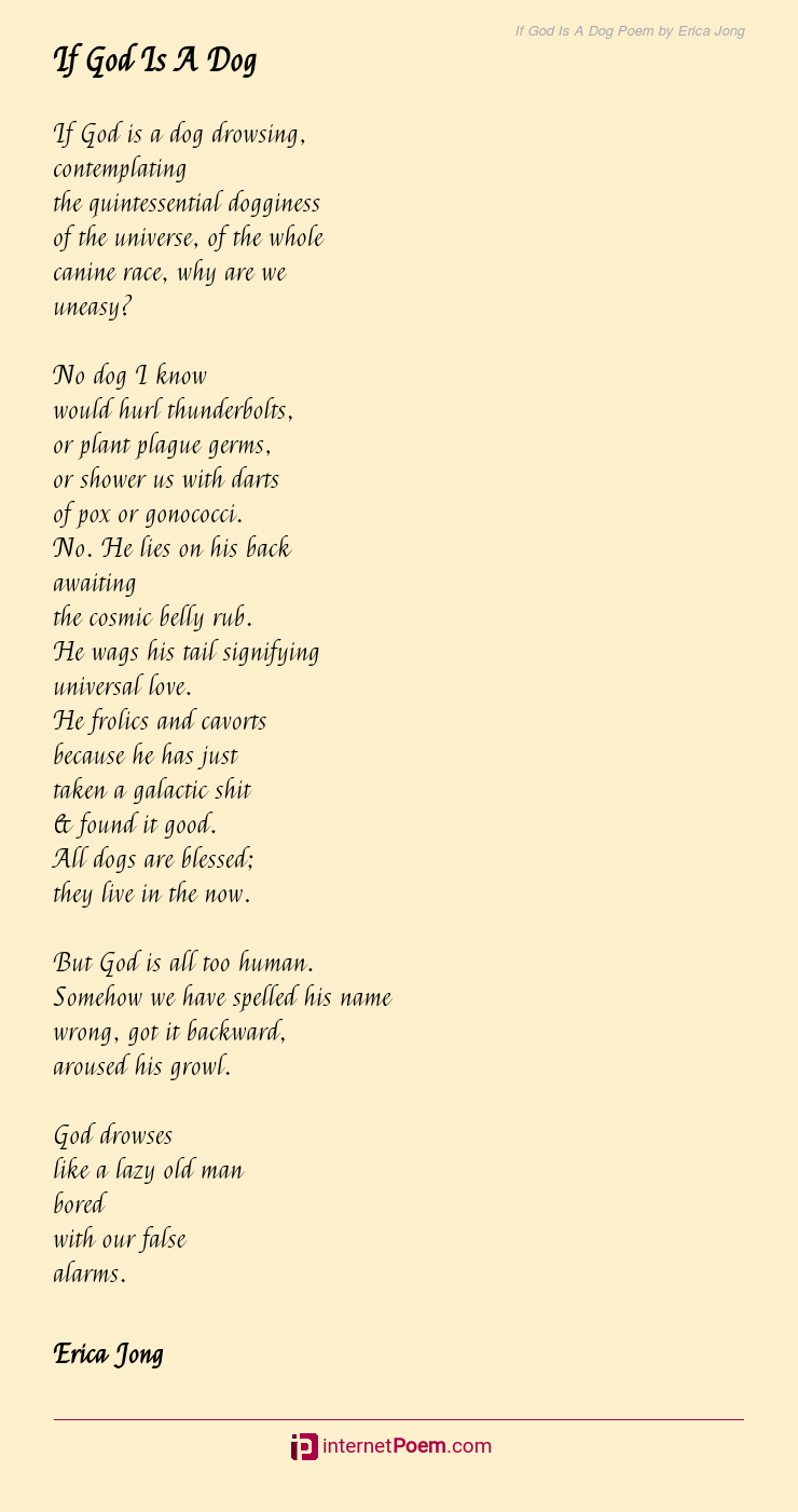 If God Is A Dog Poem By Erica Jong