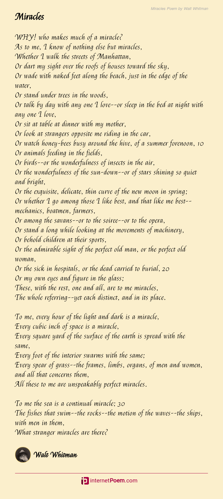 Miracles Poem by Walt Whitman
