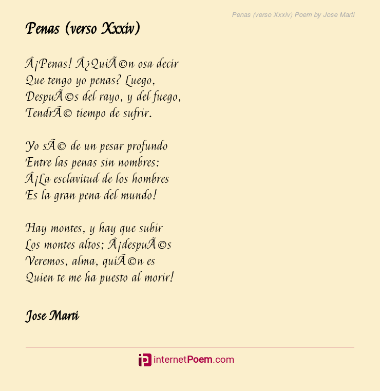 Penas Verso Xxxiv Poem By Jose Marti