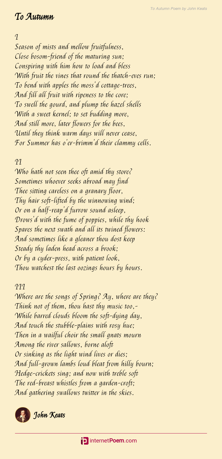 To Autumn Poem By John Keats