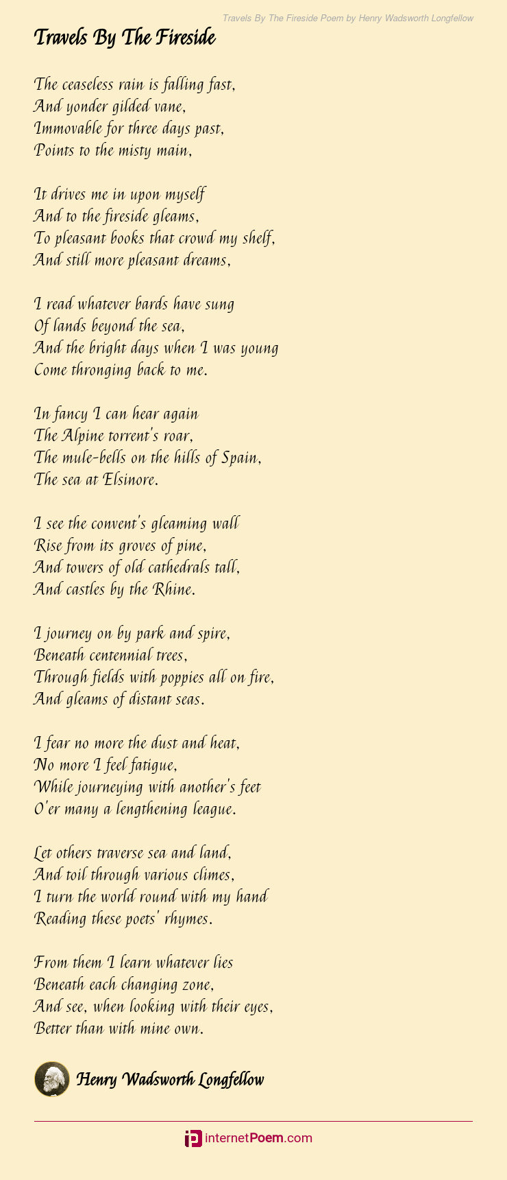 Travels By The Fireside Poem by Henry Wadsworth Longfellow