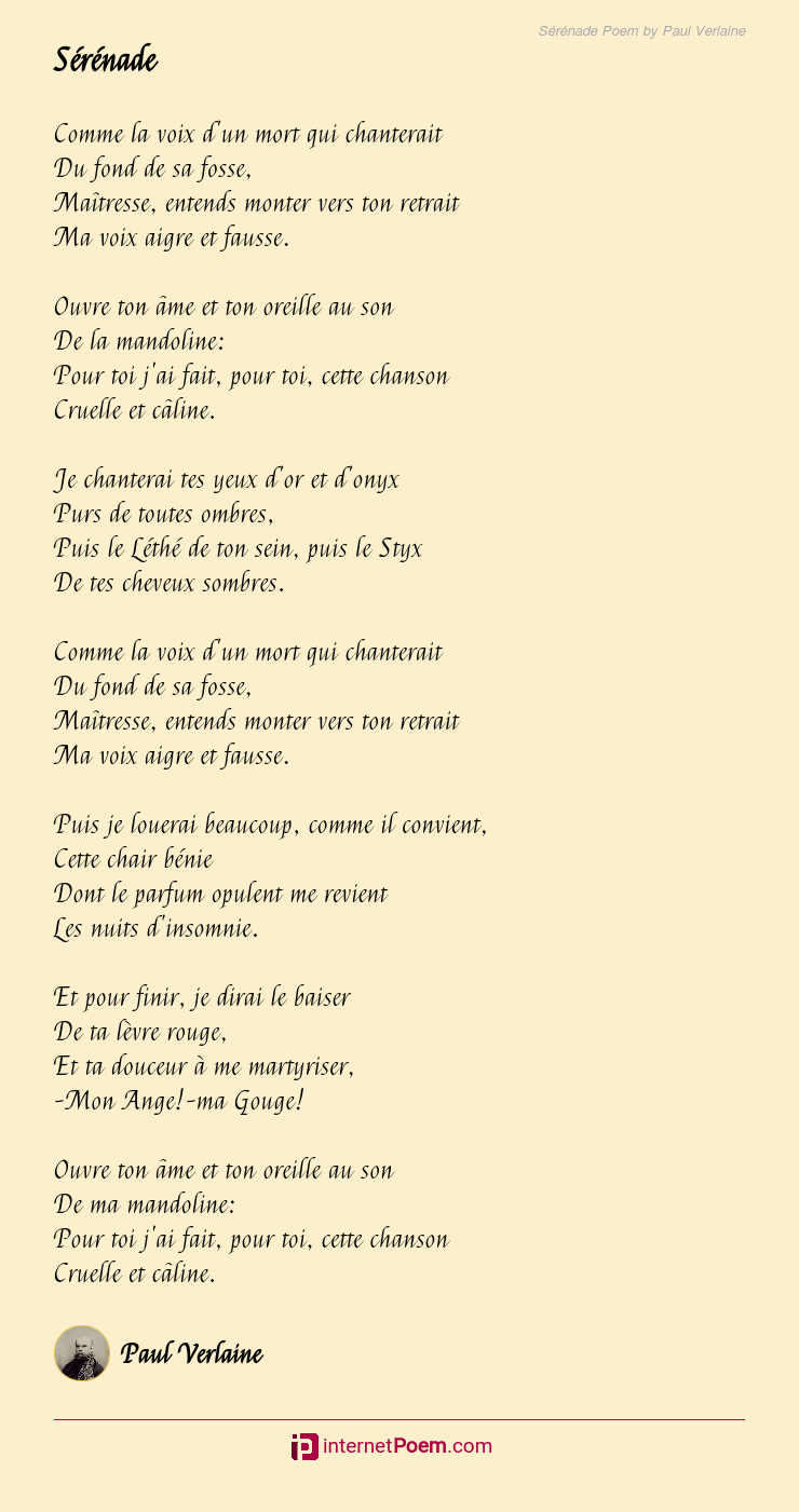 Sérénade Poem by Paul Verlaine
