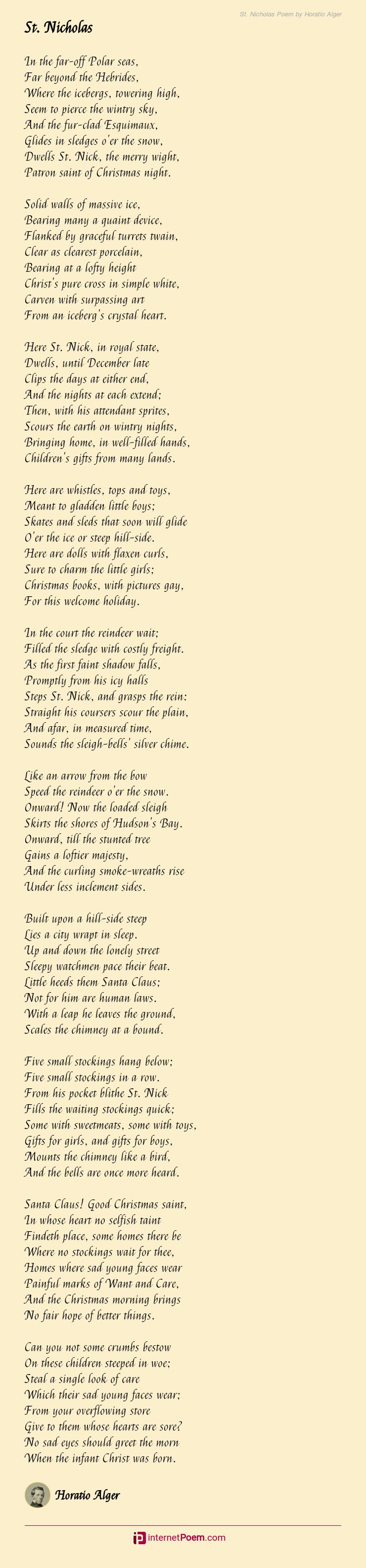 St Nicholas Poem By Horatio Alger