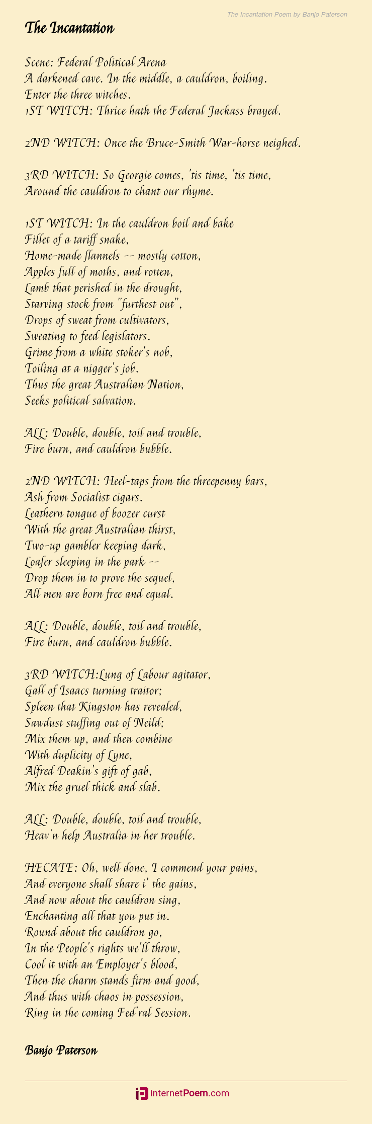 The Incantation Poem By Banjo Paterson