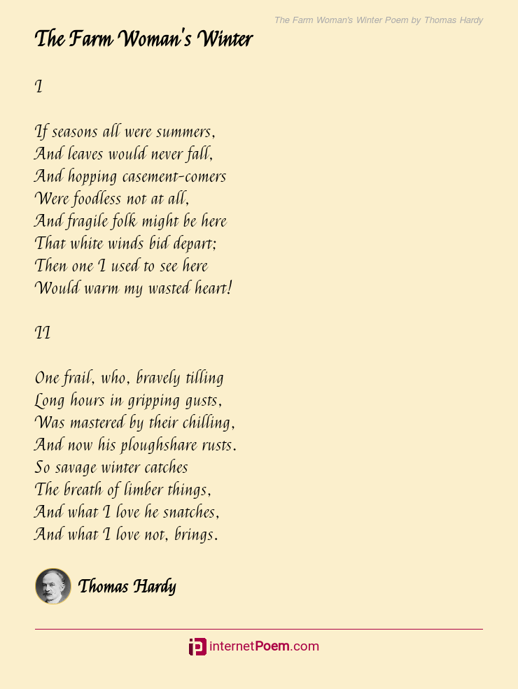 The Farm Woman's Winter Poem by Thomas Hardy