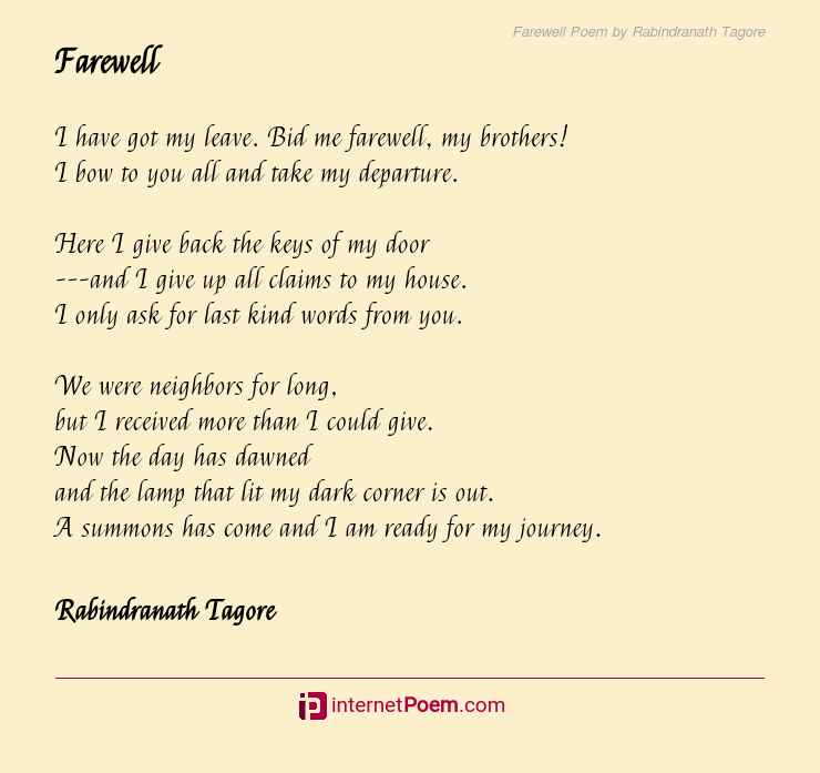 Farewell Poem by Rabindranath Tagore