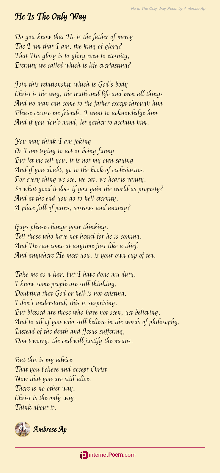 He Is The Only Way Poem By Ambrose Ap