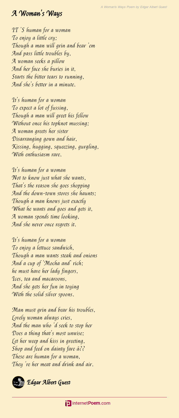 A Woman's Ways Poem by Edgar Albert Guest