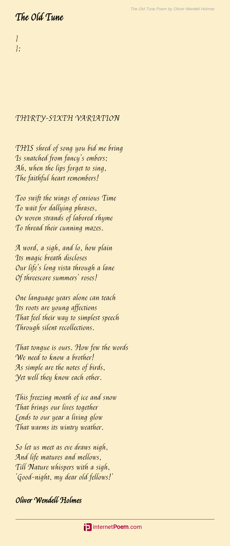The Old Tune Poem By Oliver Wendell Holmes