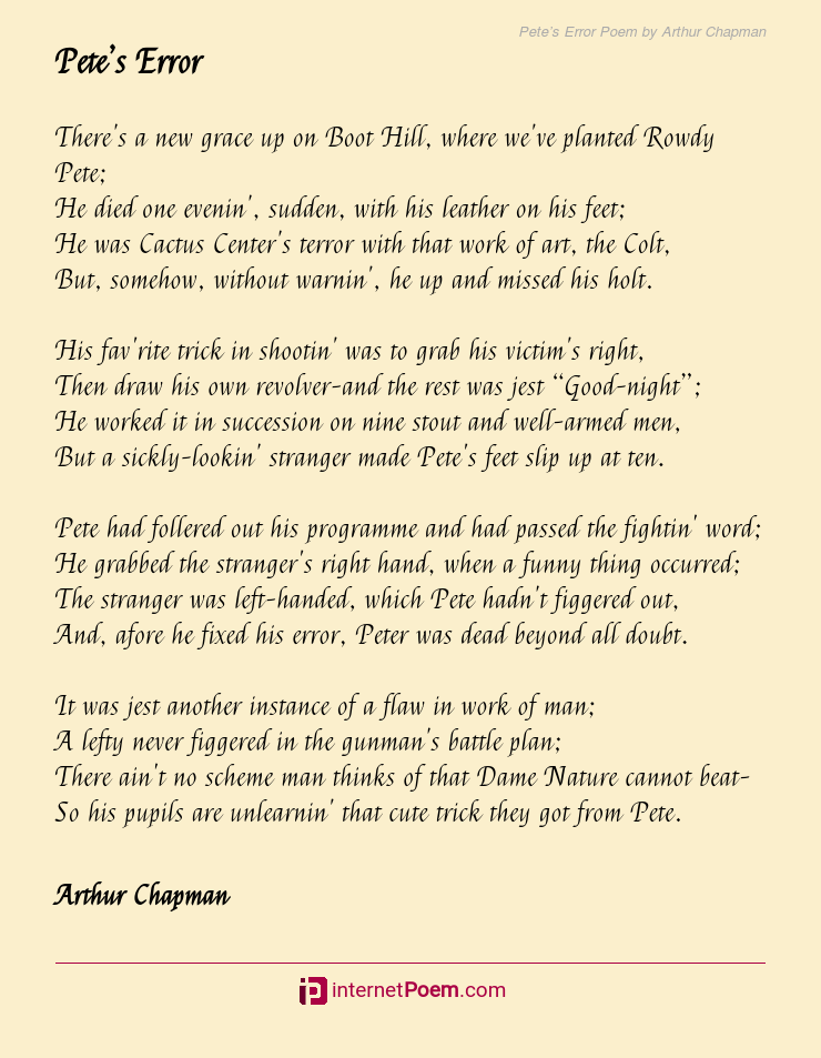 Pete's Error Poem by Arthur Chapman