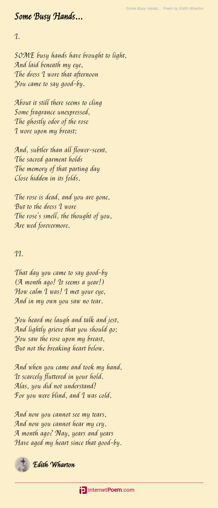 Some Busy Hands... Poem by Edith Wharton