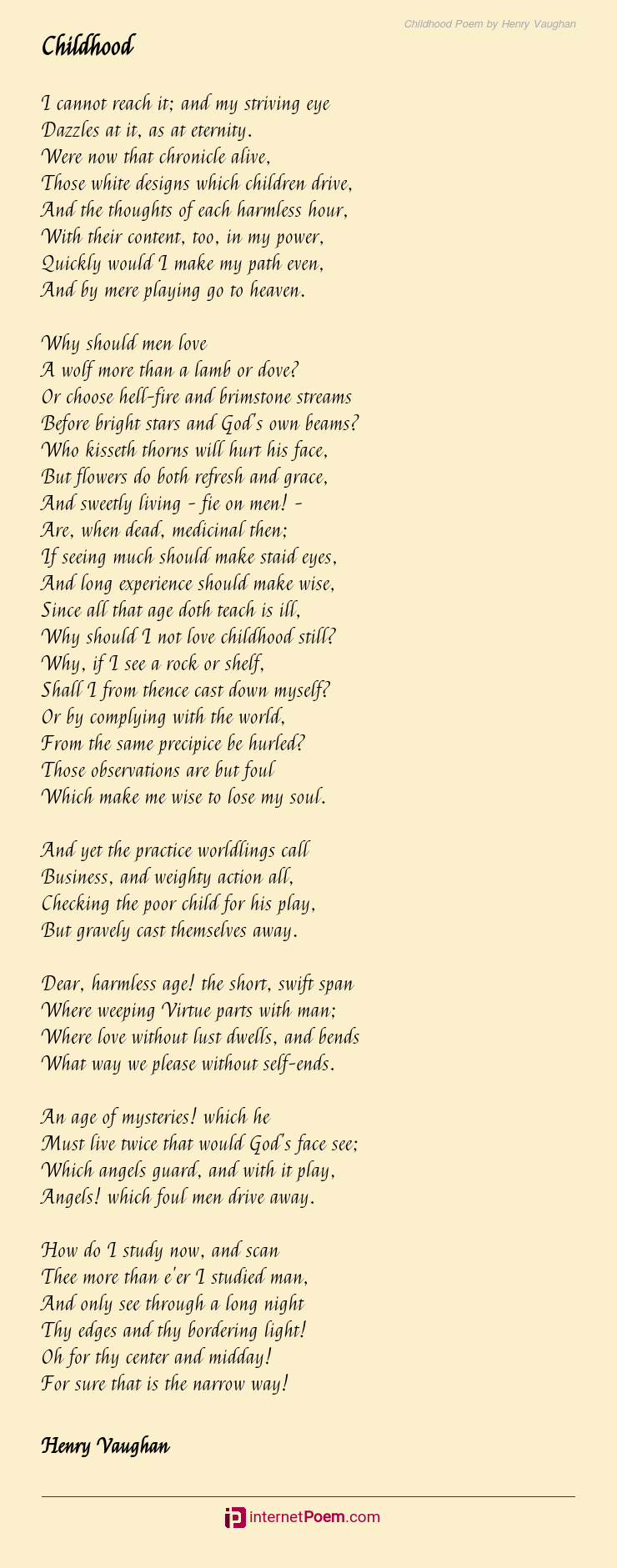 Childhood Poem by Henry Vaughan