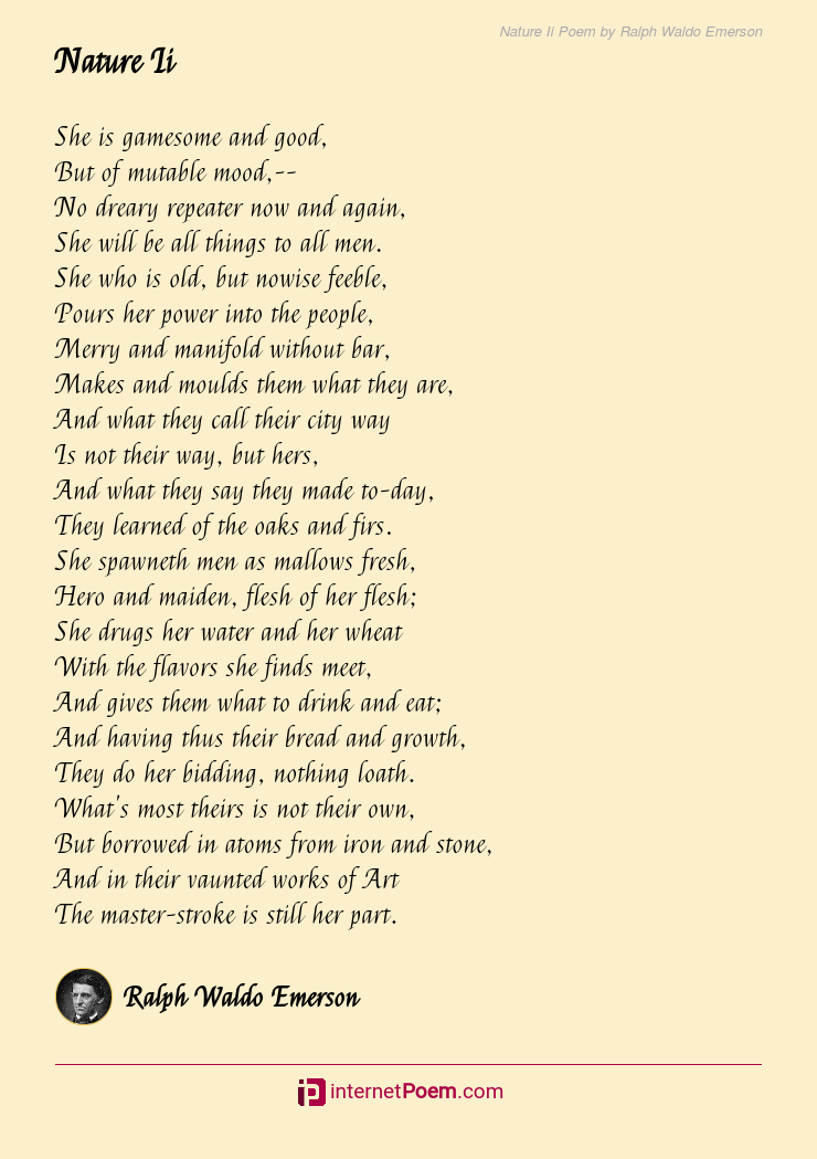 Nature Ii Poem by Ralph Waldo Emerson
