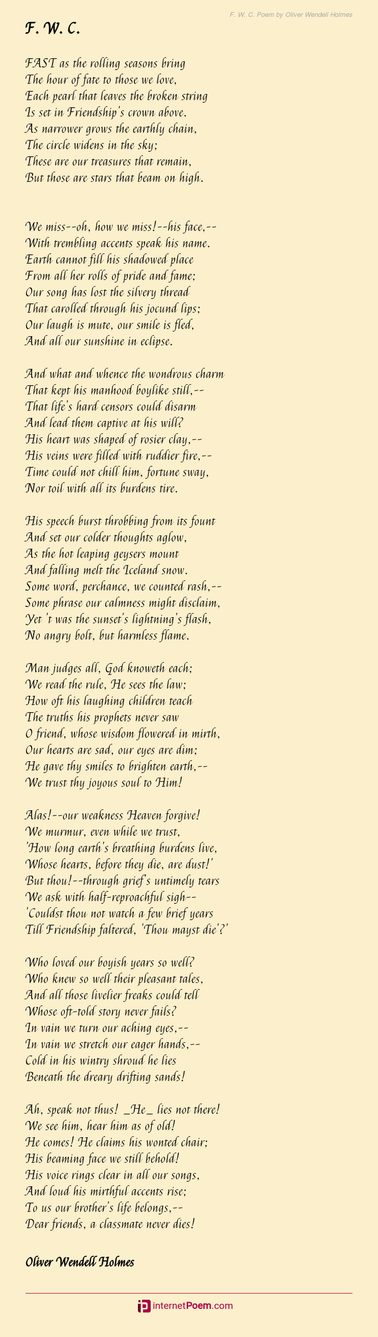 F. W. C. Poem by Oliver Wendell Holmes