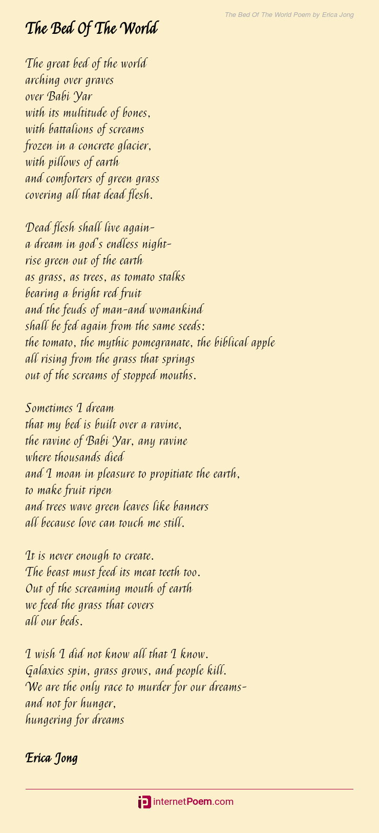 The Bed Of The World Poem By Erica Jong
