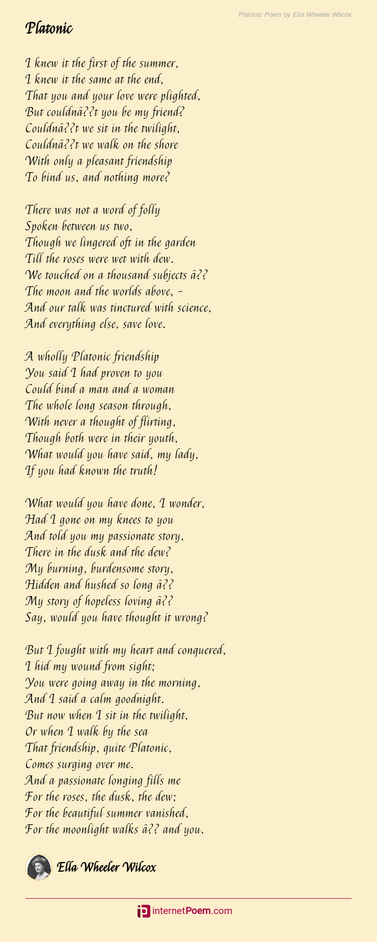 Platonic Poem by Ella Wheeler Wilcox