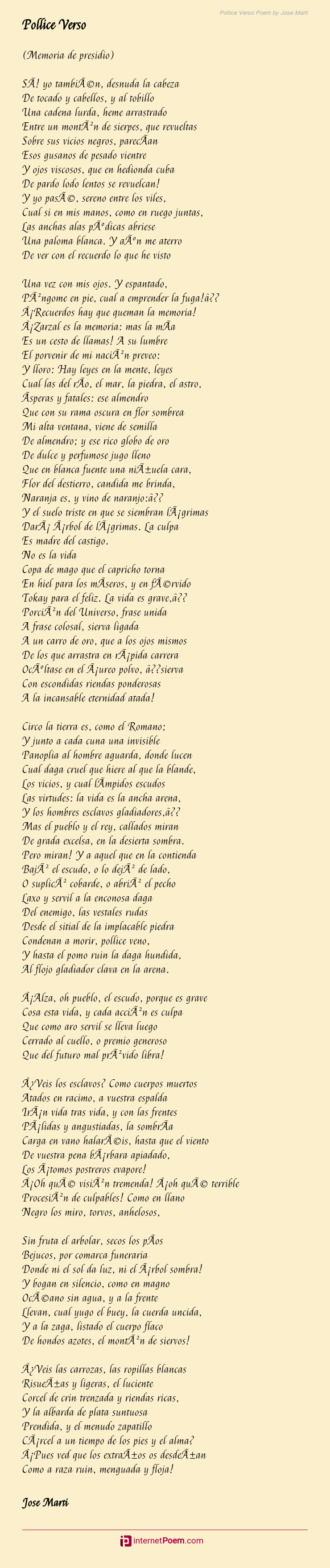 Pollice Verso Poem By Jose Marti