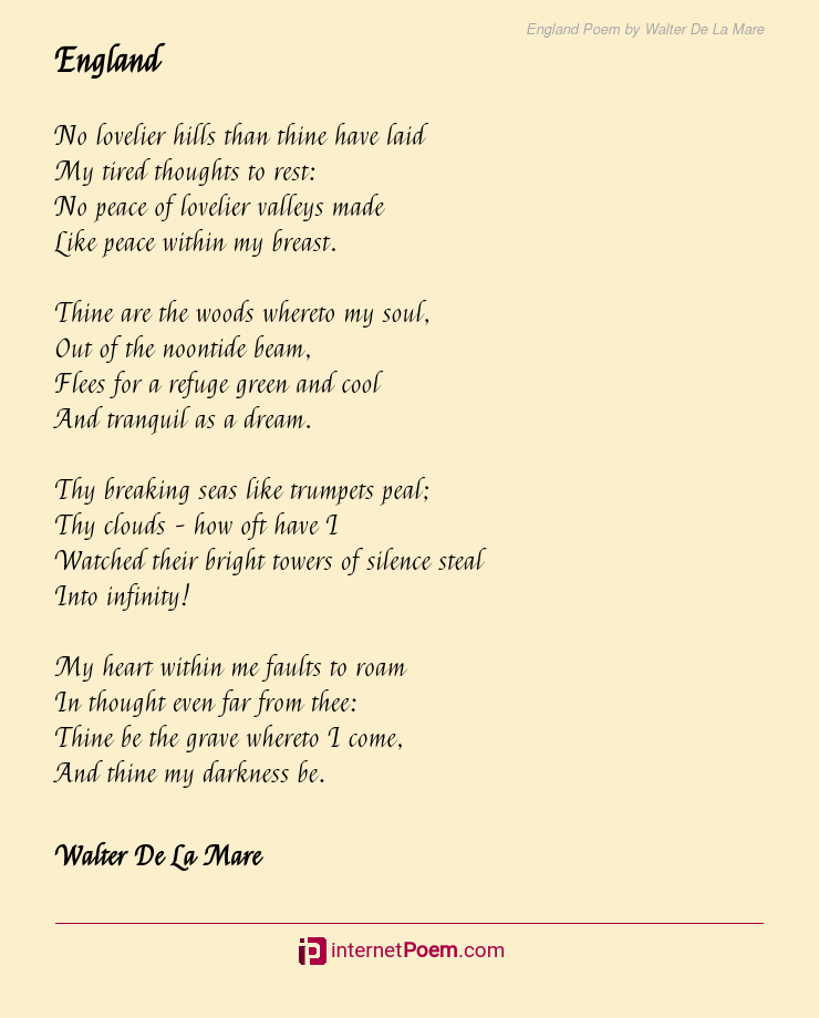 England Poem by Walter De La Mare